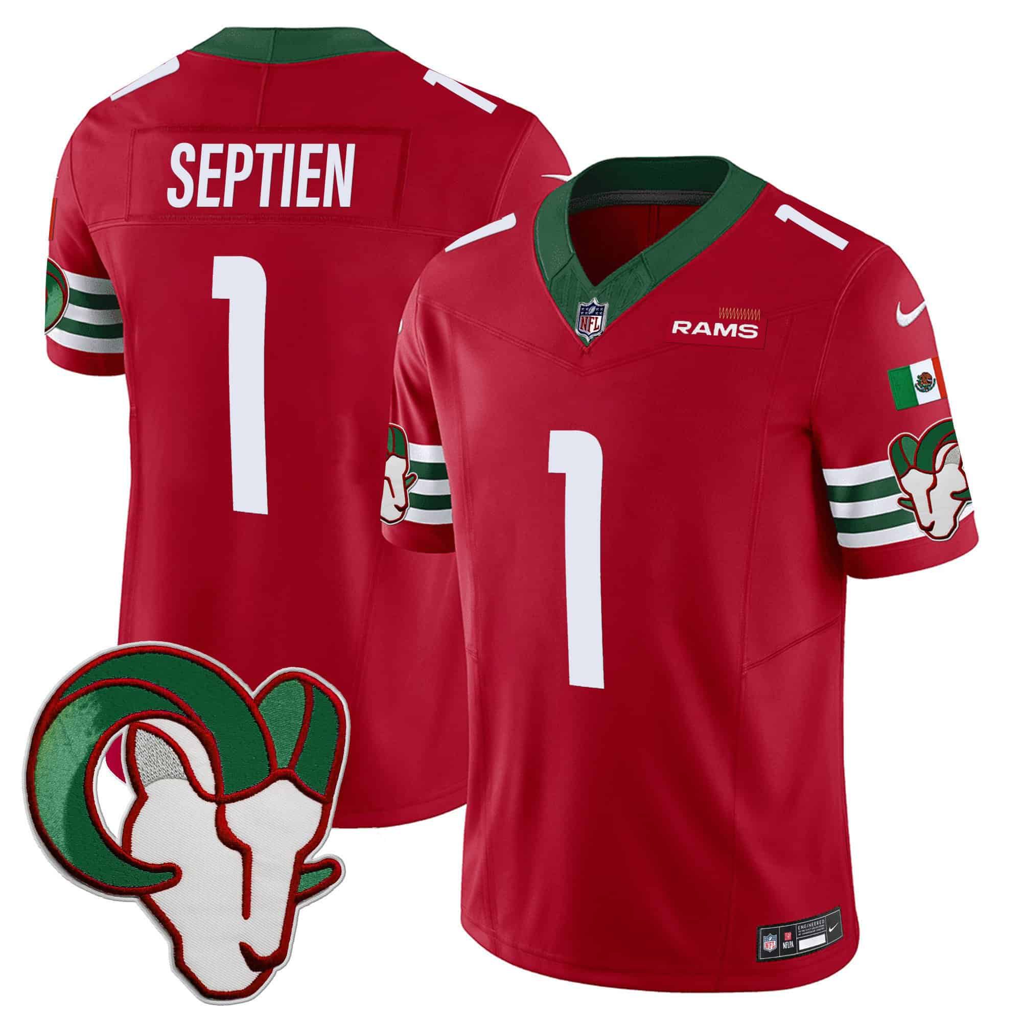 Men Los Angeles Rams #1 Septien Red 2024 Nike Mexico Vapor Limited NFL Jersey style 1